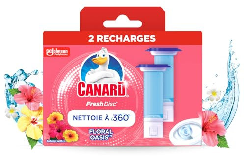 Canard Wc Fresh Disc Recharges Flower Oasis – Bloc Sans Cage Nettoyant WC – Dure 3x Plus Longtemps Qu'un Bloc Classique – 2 Recharges