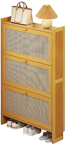 Rattan-Schrank, Schuhschrank für den Eingangsbereich, schmaler Schuhregal-Organizer, schmaler Schuhschrank, freistehender Schuhschrank aus Holz mit Metallbeinen für Eingangsbereich, Flur, Schlafzimmer
