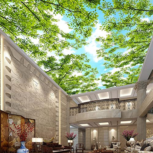 GIVLWF Papier Peint Panoramique de Plafond Sur Le Thème De La Forêt Ciel Bleu Nuages Blancs Arbre Vert Feuilles Déco de La Maison - pour Salon Chambre D'enfant Décoration Murale 400 x 280 cm