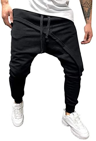 KONG JIMFAN Hosen Herren Sport Joginanzuge Mit Taschen Chino Hose Herren Japanische Hose Mittelalter Hose Herren Leinenhose Schwarz Herren Pantalon Blanc Homme Pantalon Baggy Homme(Schwarz,M)