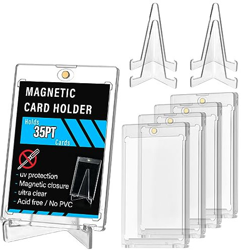 FOCCTS 5 Stück Sammelkarten Hüllen mit Magnet inklusive Ständer, 35pt magnetkartenhalter, UV-Schutz Magnetische Toploader, Transparent Karten Sleeves für Magic, MTG, Sport, Baseball, Fußball