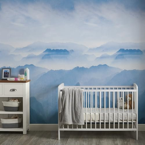 Fototapete Vlies Gebirge Natur Nebel Berge Blau Weiß Petrol ML1101