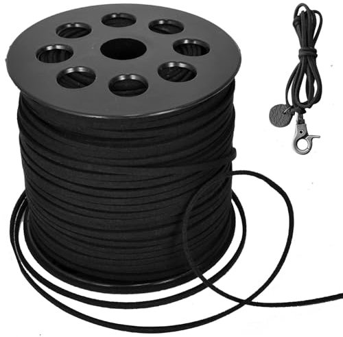90M Cordoncino di Cuoio per Collana, Piatta Stringa in Pelle per Gioielli, Braccialetti Fai Da Te, Bigiotteria, Confezioni Regalo (Nero)