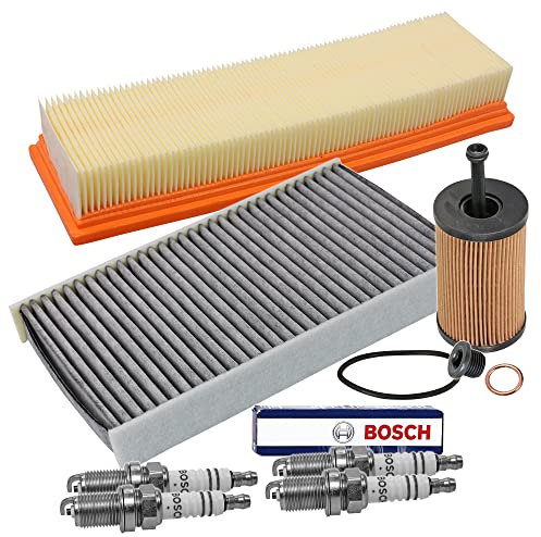 BESTPRICE Inspektionspaket Filterset mit 1x Luftfilter, 1x Innenraumfilter (Pollenfilter) mit Aktivkohle, 4x Zündkerze FR7DC+, Kompatibel mit CITROËN C2 (JM_), C3 I (FC_, FN_), C3 Pluriel (HB_)