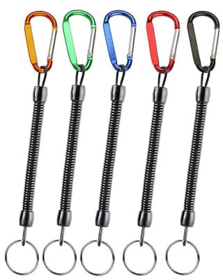TopHomer 5 Stück Angel-Schlüsselband mit Karabiner, spiralförmig, einziehbar, Sicherheits-Anti-Verlust-Stretchschnur für Schlüssel, Handy