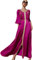 Odizli Femme Arabe Dubaï Musulman Élégante Manches Longues Col en V Fleurs Dentelle Broderie Strass Longue Robe de Soirée, Rose, XXL