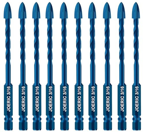 JOERIC Steinbohrer-Set, 3/16 Zoll, 10 Stück, 5 mm, Betonbohrer-Set, Keramikbohrer, Hartmetall für Keramik, Fliesen, Kunststoff, Wand, Ziegel, Zement, Beton, Holz mit Größe (blau)
