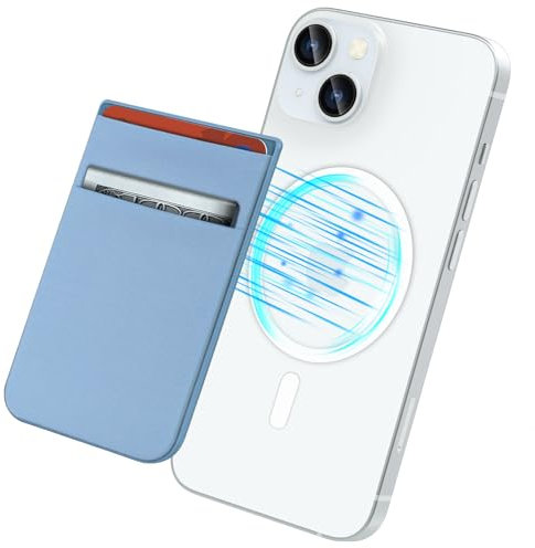 imluckies Magnetic Wallet Compatible with MagSafe Wallet Designed for iPhone 13 Pro Max/13 Pro/13/13 Mini, Double Stretchy Fabric Pockets Card Holder for iPhone 12 Pro Max Mini, Light Blue, Minimalist