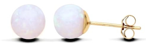 Old English Jewellers 9ct Yellow Gold Opal 6mm Ball Stud Earrings - Solid 9K Gold - GIFT BOXED