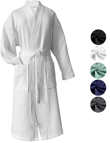 heimtexland ® Peignoir de bain en piqué gaufré - 100 % coton - Certifié Oeko-Tex - Séchage rapide - Doux pour la peau - Pour homme et femme - Type 881, Blanc., XL