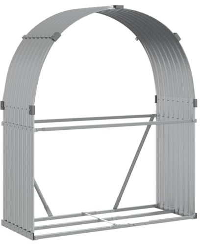 vidaXL Kaminholzunterstand, Kaminholzregal mit viel Stauraum, Feuerfest Brennholzregal mit Haken, Garten Holzlager Unterstand, Silbern 120x45x140cm Verzinkter Stahl
