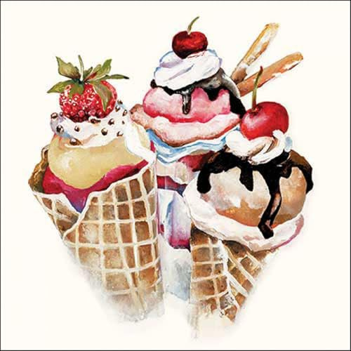 20 Servietten Essen Eiskugeln in Waffel als Tischdeko. Papierservietten mit Motiv. Auch für Decoupage und Serviettentechnik 33x33cm