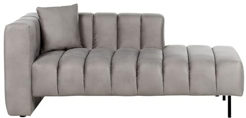 Chaiselongue links Samt beige taupe mit schwarzen Metallbeinen Kissen Lannils