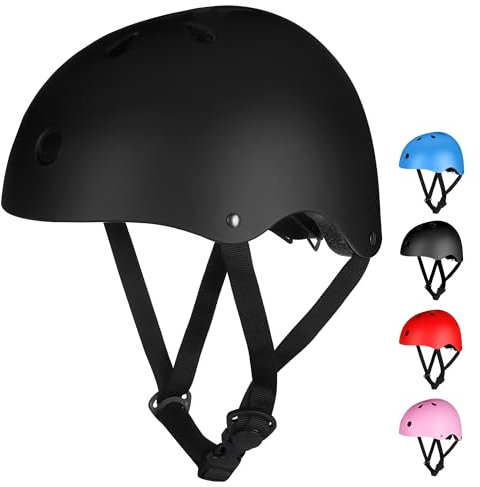 Kids Helmet, Kids Bike Helmet Age 3-13, Adjustable Cycle Helmet for Boys Girls & Toddler, Lightweight Skateboard Helmet Children Safety Multi-Sport Bicycle Helmet for Cycling (Black, M:54–58 cm)