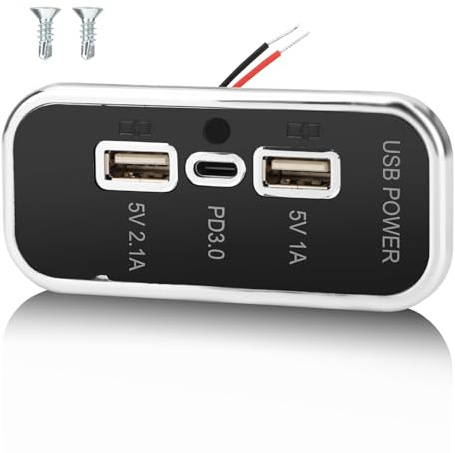 Gibbab 3 Anschlüsse 12V Wohnmobil USB-Anschluss 45,5W, PD3.0 Type-C Schnellladung & Doppel-USB-A-Anschluss 3,1A Wandmontage-Panel, Auto-USB-Steckdose-Ladeadapter für Wohnmobil/Marine/Bus