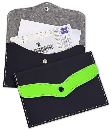 pubblimania Portadocumenti in PVC Tipo Gomma, Chiusura a Bottone. Ideale per assicurazione, Bollo o Documenti da Viaggio (Sagomato Verde Fluo)