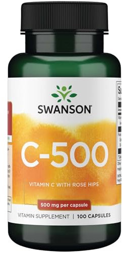 Swanson, C-500, Vitamin C (Ascorbic Acid), 500mg, with Rose Hip, 100 Capsules, High-Dose, SOYA-Free, Gluten-Free, GMO-Free