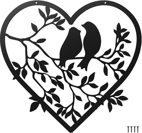 HZBAKLO Metal Bird Wall Decor, 11.8Inch Love birds on Tree Branch Wall Art, Black Wall Silhouette Art Hanging Decoration for Home Living Room Bedroom Indoor Outdoor Garden