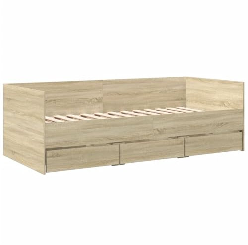 vidaXL Tagesbett, Gästebett mit 3 Schubladen mit Rollen, Schlafsofa für Schlafzimmer, Bettsofa Sofabett Daybed Bett, Sonoma-Eiche 90x190cm Holzwerkstoff