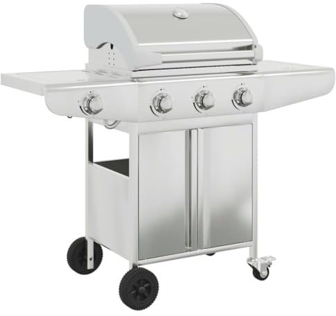 vidaXL Barbecue gril à gaz avec 4 brûleurs argenté acier inoxydable, grill extérieur, cuisine extérieure, barbecue, barbecue avec rangement