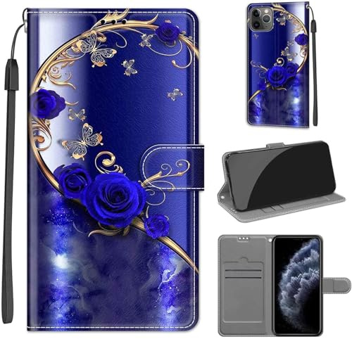 TOMYOU PU Leather Wallet Case for iPhone 11 Pro Max, Flower | Pouch Design, Book Flip Folio, Magnet Closure, Kickstand, Card Slots, Wrist Strap Lanyard, Pattern Style