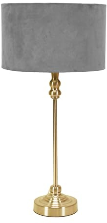 ValueLights | Gold Metal Candlestick Table Lamp with Grey Velvet Drum Shade Bedside Light | Table Lamps, Home Décor & Improvement Essential