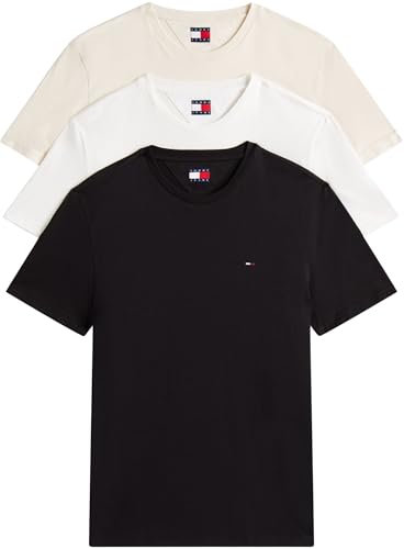 Tommy Jeans Herren 3er Pack T-Shirts Kurzarm aus Baumwolle, Mehrfarbig (Ecru/Desert Sand Dune/Black), M