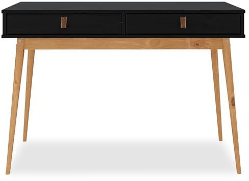 IDIMEX Schreibtisch Wanda mit 2 Schubladen aus Massivholz schwarz/Eiche Farben - Bürotisch mit konischen Beinen, Home Office Tisch, Büromöbel mit Stauraum