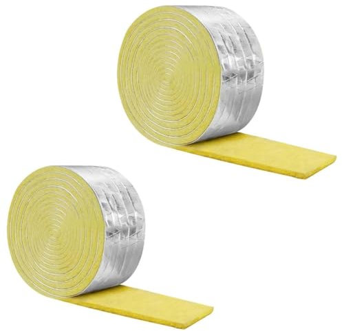 2 pièces Rouleau de Laine de Verre Isolante en Feutre pour l'absorption du Son et la Conservation de la Chaleur, Feuille d'aluminium, Bande de Feutre de Laine de Verre, Rouleau de Feutre, 10 m