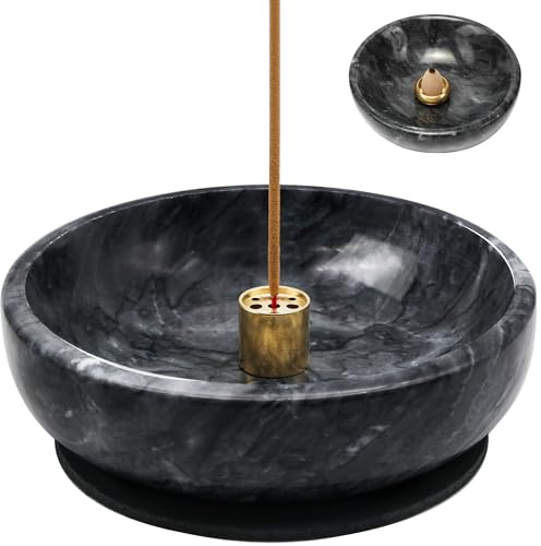 Natural Marble Incense Burner, Stick and Reflux Incense Holder, Handmade Stick Incense Burner, Ideal for Incense Smoking, Incense Burning and Decoration (Extra Large 5.91inBlack)