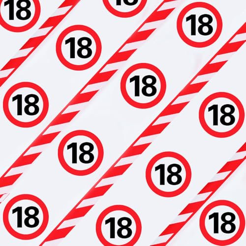 WenmthG Absperrband 18 Geburtstag Deko 20 m Lange, Girlande Deko 18. Geburtstag Junge Mädchen, Verkehrsschild zum 18. Geburtstagsdeko - Verkehrszeichen 18 Jahre Jubiläum