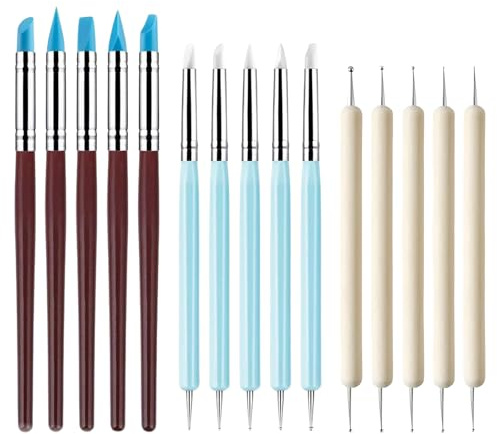Cosswe 15 Silikon Pinsel, Modellierwerkzeug Ton Silikon Werkzeug Set Dotting Tool Acrylfarben Pinsel Gummi Malerei Pinsels Für Nägel, Keramik Skulptur, Malerei, DIY Kunst