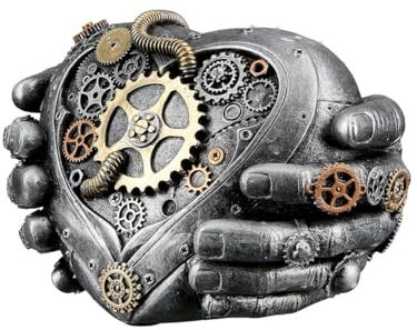 Brillibrum Design Steampunk Deko Figur Herz in Händen Mechanical Skulptur Zahnrad Dekoration Industrial Steam Punk Kunst Herz Figur (Herz in Händen/Variante 20)