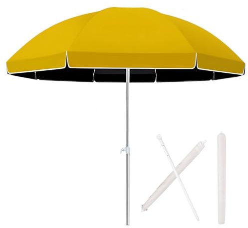 Parasol de Table d'extérieur Patio Market, Parasol de Plage Rond Vintage, 180/220/240/260 cm, Parasol Portable, Protection UV, étanche pour Jardin, Arrière-cour, Terrasse, Piscine(Jaune,180cm(5.9ft))