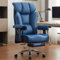 Efomao Big and Tall Office Chair 200KG with Foot Rest, High Back PU Leather Executive Chair with Adjustable Padded Armrests, Lumbar Support for Home or Work, Heavy Duty Computer Chair, Blue