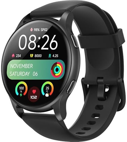 Parsonver Smartwatch Damen Herren mit 5ATM Wasserdicht, Schwimmuhr mit Telefonfunktion, 44 mm Fitnessuhr mit 100+ Sportmodi, Herzfrequenz, Schlaftracking, Smart Watch für Android & iPhone, Schwarz
