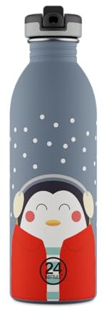 24Bottles Kids - Borraccia Bambini con Cannuccia Scuola Elementare e Asilo 500 ml, Borraccia Bambina Bambino 100% Ermetica in Acciaio Inox, BPA Free Ultraleggera Ecologica [Non Termica], Happy Penguin