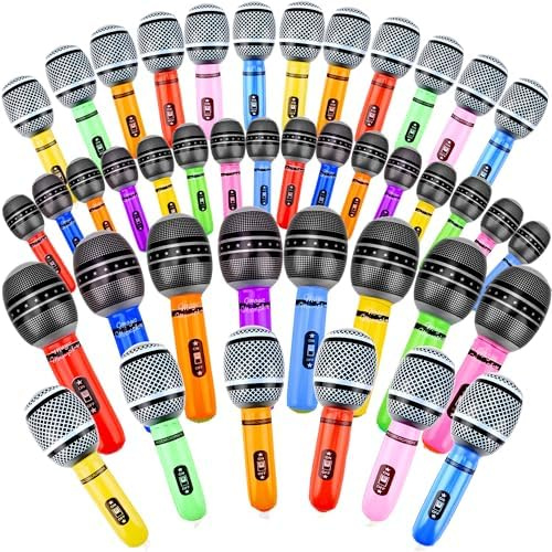 42 Pieces Inflatable Microphones Bulk Large Blow up Microphone Assorted Colors Inflatable Microphone Pretend Play Microphone Inflates for Birthday 80s 90s Musical Concert Party Supplies, 2 Styles