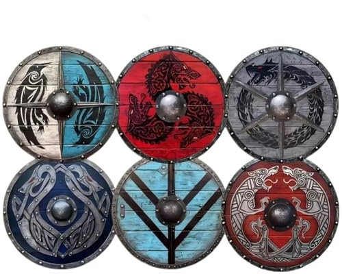 HiyyFloy Lot De 6 Dessous De Verre en Bois Motif Viking, Motif Bouclier Viking, pour Table Basse, Cuisine, Bar, Maison Bureau