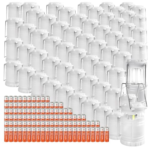 KUNHE LED 60 Pack Glow-in-The-Dark Camping Lanterns Battery Powered (Includes 180 AA Alkaline Batteries) 350 Lumens IPX4 Water Resistant Lanterns for Power Outages Emergency Hurricane Storms