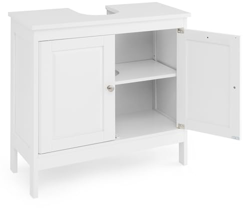 Multigot Under Sink Storage Cabinet, Freestanding Bathroom Basin Cabinet with 2 Doors and Shelf, Wooden Storage Organizer Unit for Bathroom Laundry Room (4 Long Legs, 2 Doors)