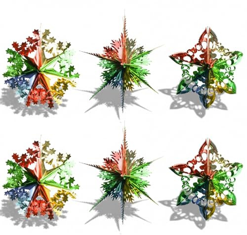 DAQUN 6 Pcs 15 Inch Christmas Ceiling Decorations, Foil Ceiling Christmas Decorations, Indoor, Quick Setup Ceiling Decor, Vibrant Multicolor Kit for Indoor Outdoor Xmas, Home Party Backdrop
