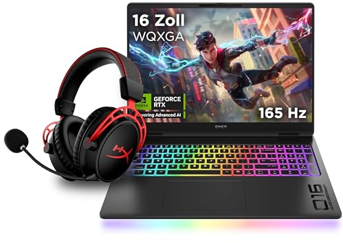 HP Omen MAX Gaming Laptop, 16 Zoll 2K 165Hz, Intel Ultra 9-275HX (24C), NVIDIA GeForce RTX 5080 16GB VRAM, 32 GB DDR5 RAM, 1 TB SSD, Win 11, RGB QWERTZ, Schwarz + HyperX Cloud Alpha Wireless Headset