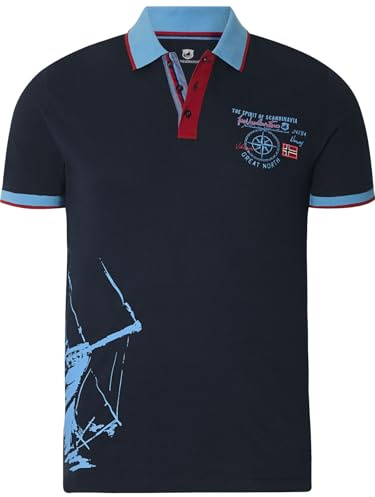 Jan Vanderstorm Herren Poloshirt Dilan Kurzarm, Knopfleiste| Kontrastdetails | Norwegenflaggen Audruck | Reine Baumwolle |große Größen L-7XL dunkelblau, 80/82