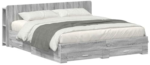 vidaXL Bettgestell mit Stauraum Grau Sonoma 200 x 200 cm Holzwerkstoff, Moderner Bettgestell, praktischer Stauraum, schickes Schlafzimmer-Upgrade, Holz, platzsparende Lösung
