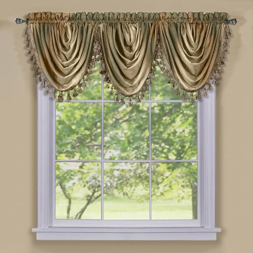 ACHIM Soft Waterfall Valance Curtains, 46 x 40 in, Earth, Light Filtering