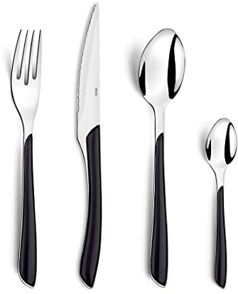 Amefa ECLAT Besteck Set Schwarz Essbesteck 24-teilig für 6 Personen Edelstahl rostfrei hochwertige Kunststoff-Griffschalen spülmaschinenfest Besteck Set 6 Personen Campingbesteck