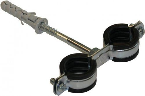Anti Vibration Double Metal Pipe Clips Clamps Rubber Lined for 15-20mm Pipes (3/8 BSP)