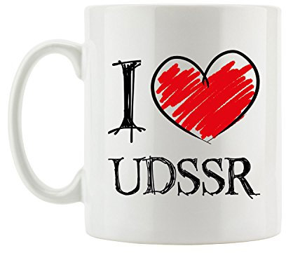 Pixxprint I Love UDSSR Fun Tasse, ca. 300ml Fassungsvermögen, Keramik Weiß, Spülmaschinenfest