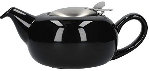London Pottery Pebble Teapot with Infuser for Loose Tea, Stoneware, Gloss Black, 4 Cup (1 Litre)